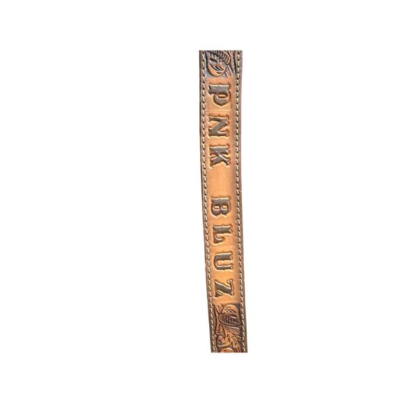 Tooled Leather Belt Ornate Brass Agate Stone Buckle Accent Western PNK BLUZ main image 2
